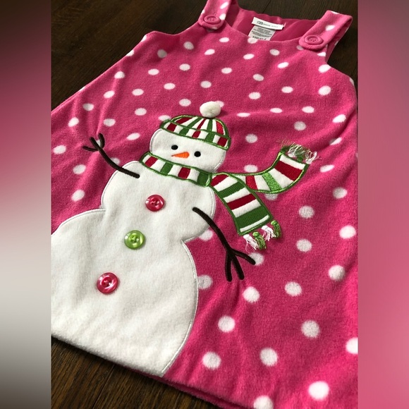 Bonnie Jean Girls 4/4T Pink Fleece Jumper with Polka Dots & Snowman Appliqué - Picture 2 of 9